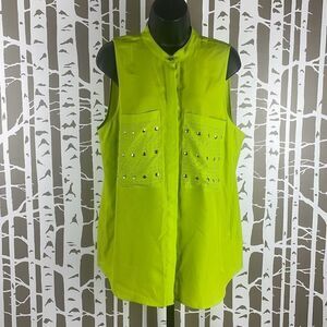 NEW Michael Kors Studded Pocket Sleeveless Button Front Top L